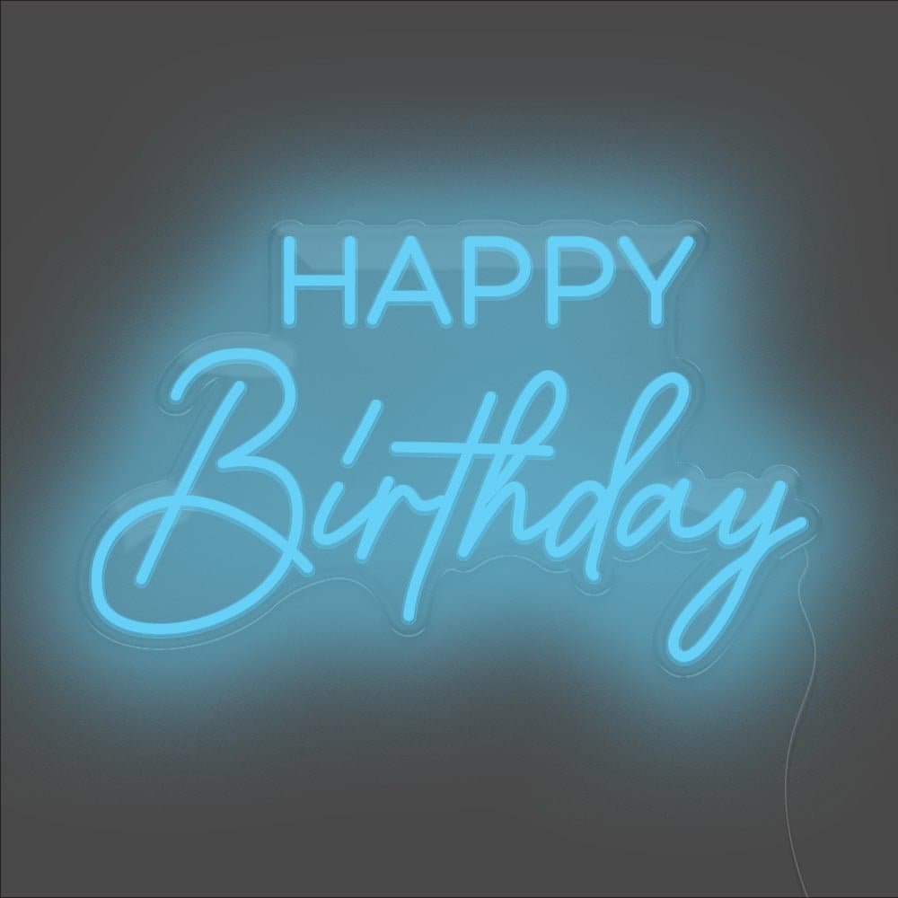 Happy Birthday Neon Sign - Unrivaled Neon - Light Blue #color_light blue