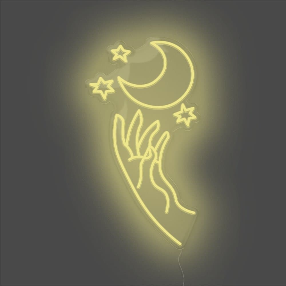 Moon Hand Neon Sign - Unrivaled Neon - Lemon Yellow #color_lemon yellow