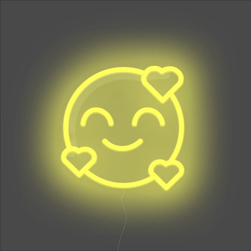 Smiling Face With Hearts Emoji Neon Sign - Unrivaled Neon - Yellow #color_yellow