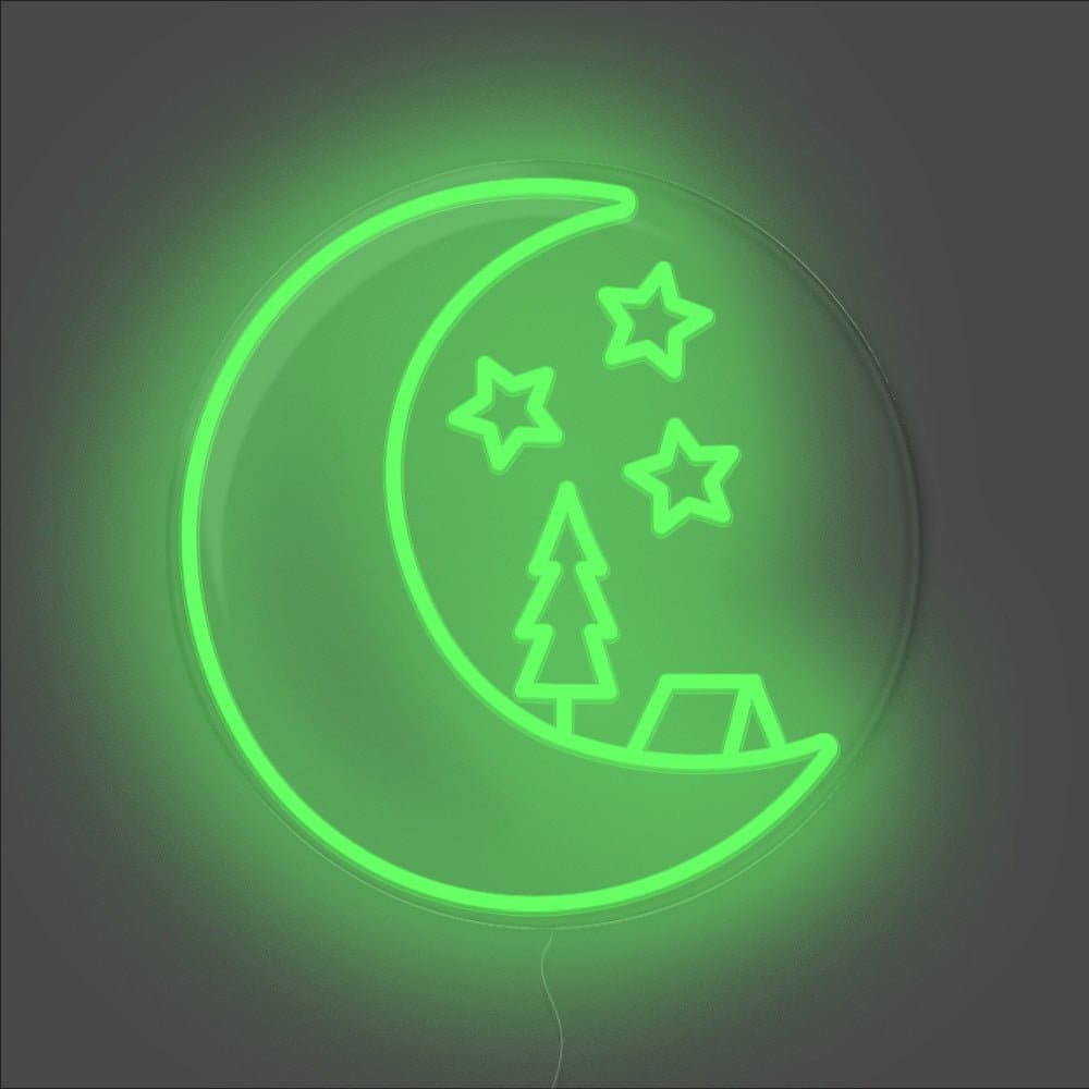 Camping On The Moon Neon Sign - Unrivaled Neon - Green #color_green