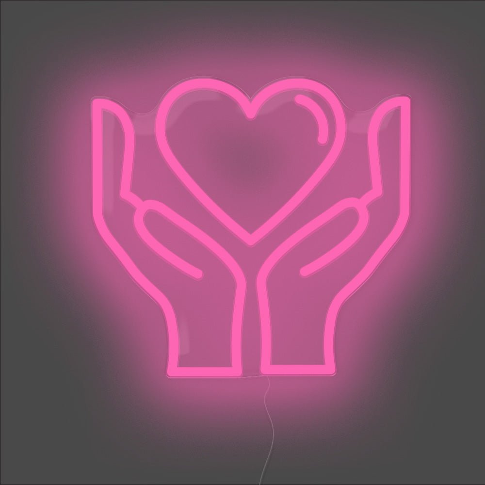 Hands Holding Heart Neon Sign - Unrivaled Neon - Pink #color_pink