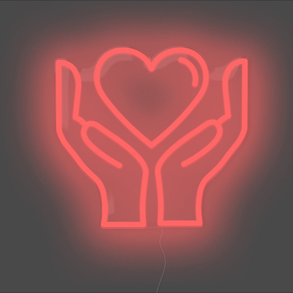 Hands Holding Heart Neon Sign - Unrivaled Neon - Red #color_red