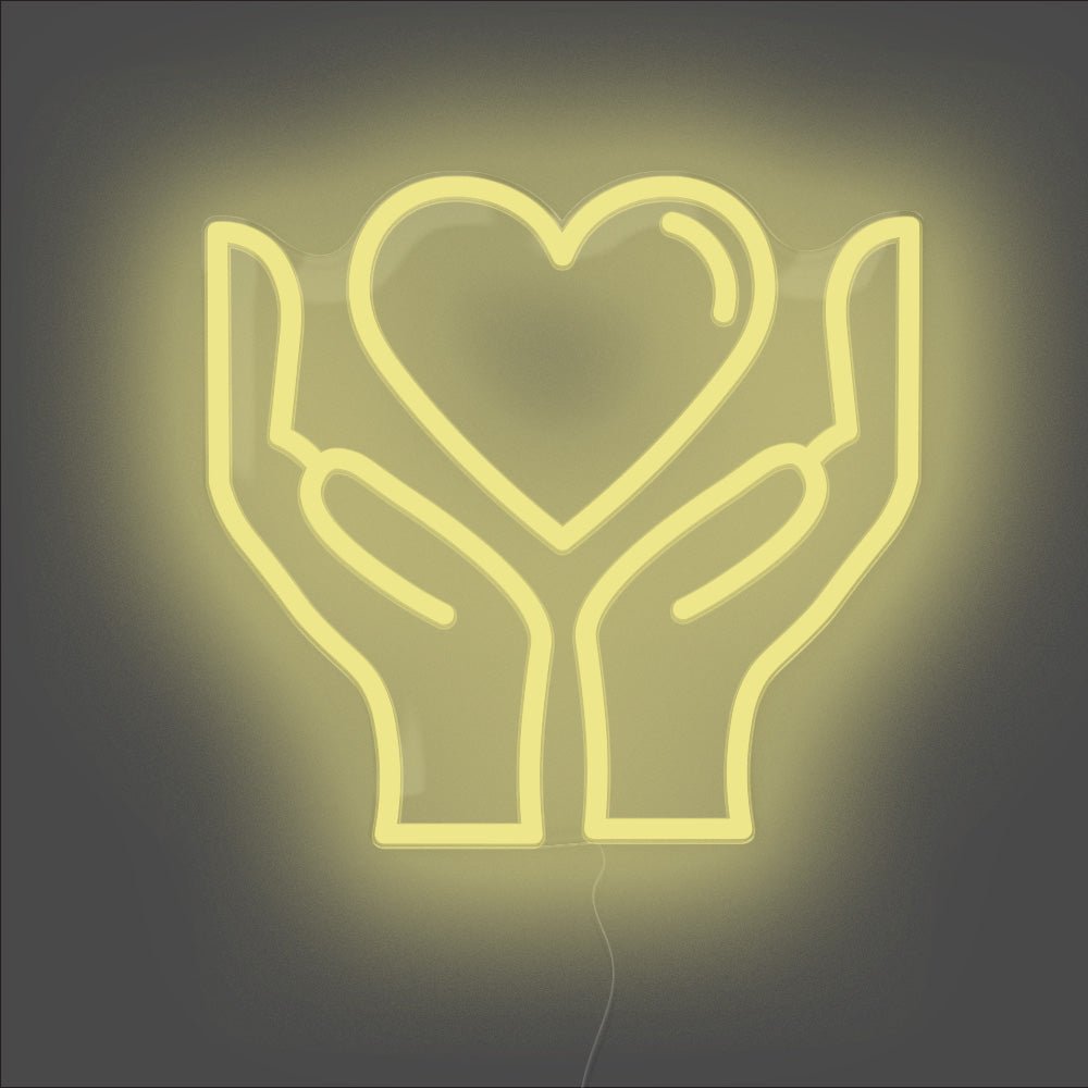 Hands Holding Heart Neon Sign - Unrivaled Neon - Lemon Yellow #color_lemon yellow