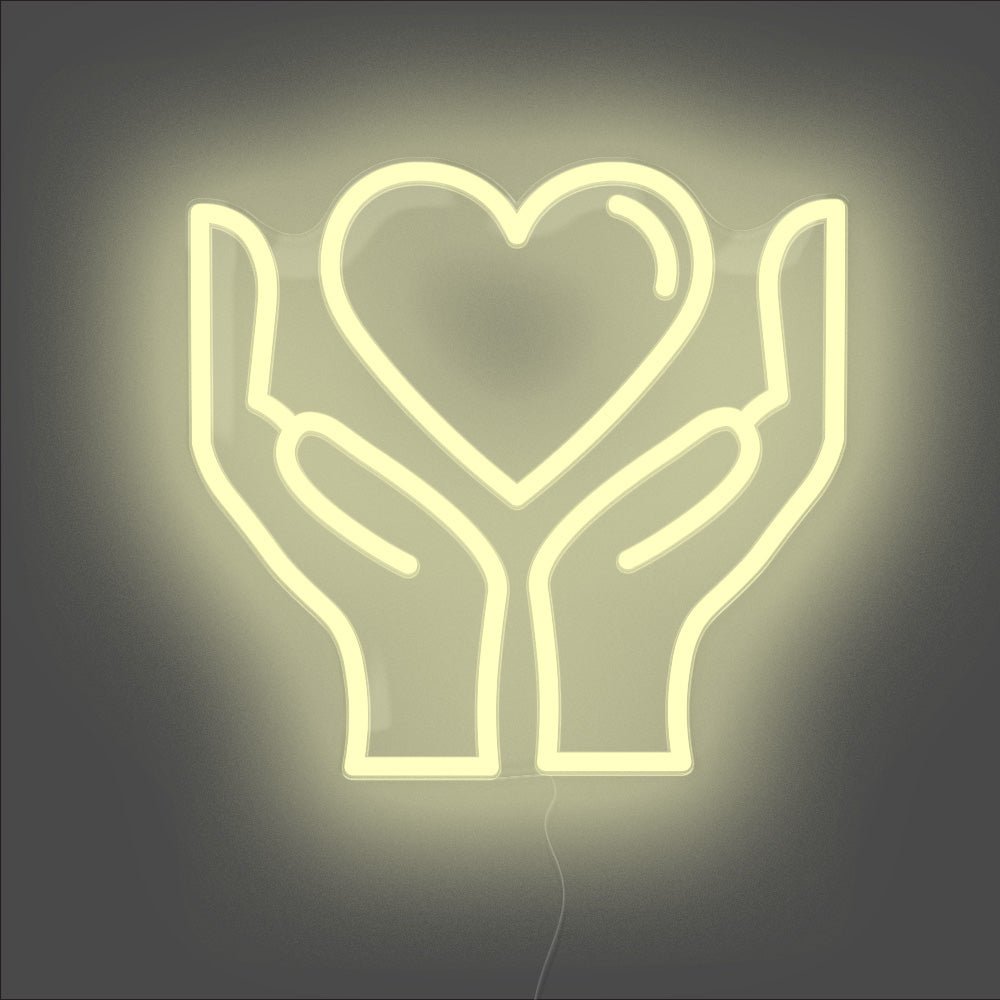Hands Holding Heart Neon Sign - Unrivaled Neon - Warm White #color_warm white