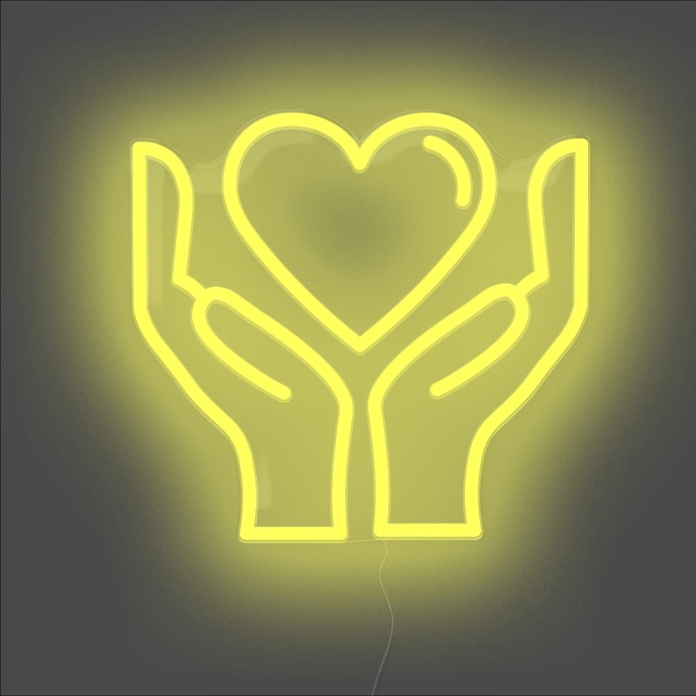 Hands Holding Heart Neon Sign - Unrivaled Neon - Yellow #color_yellow