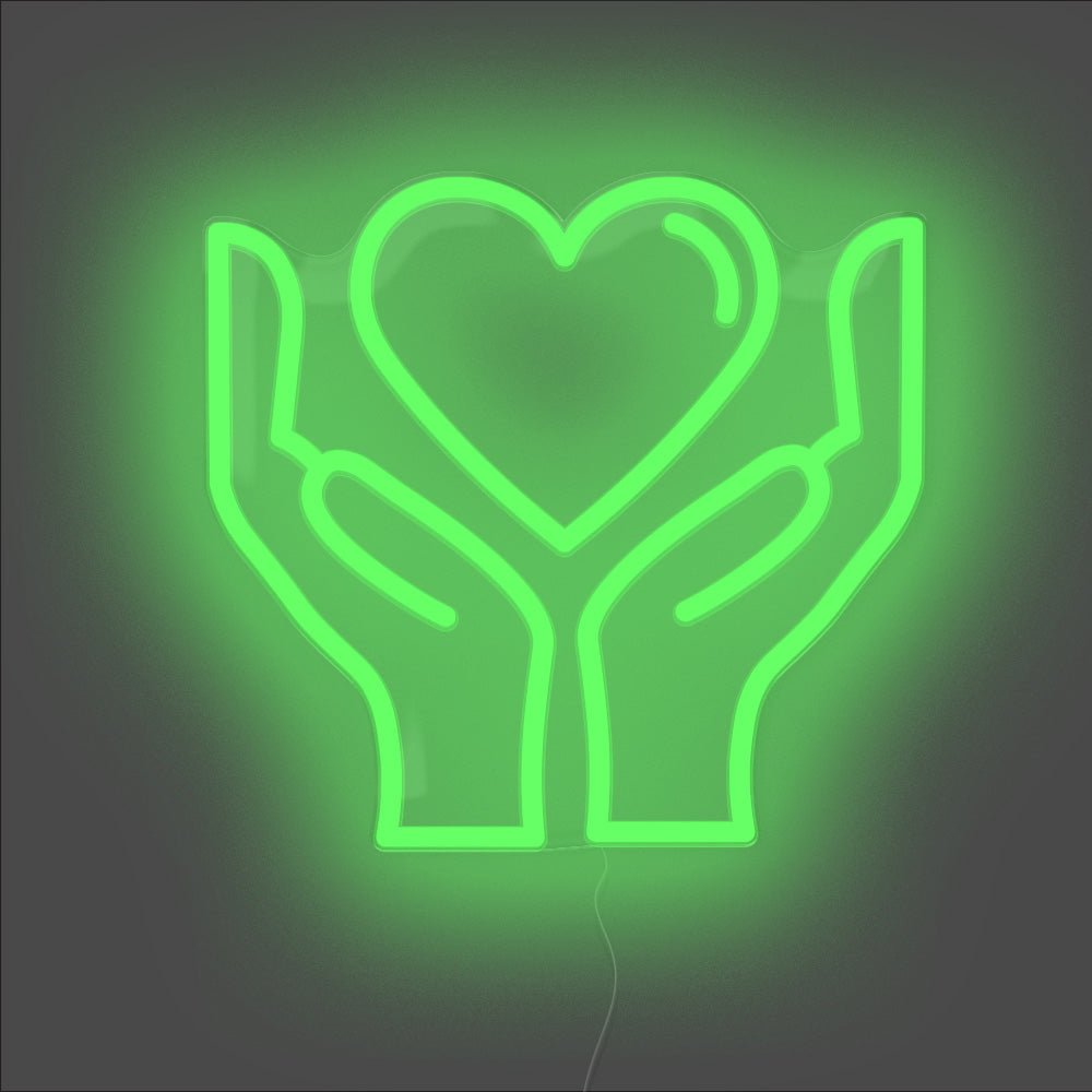 Hands Holding Heart Neon Sign - Unrivaled Neon - Green #color_green