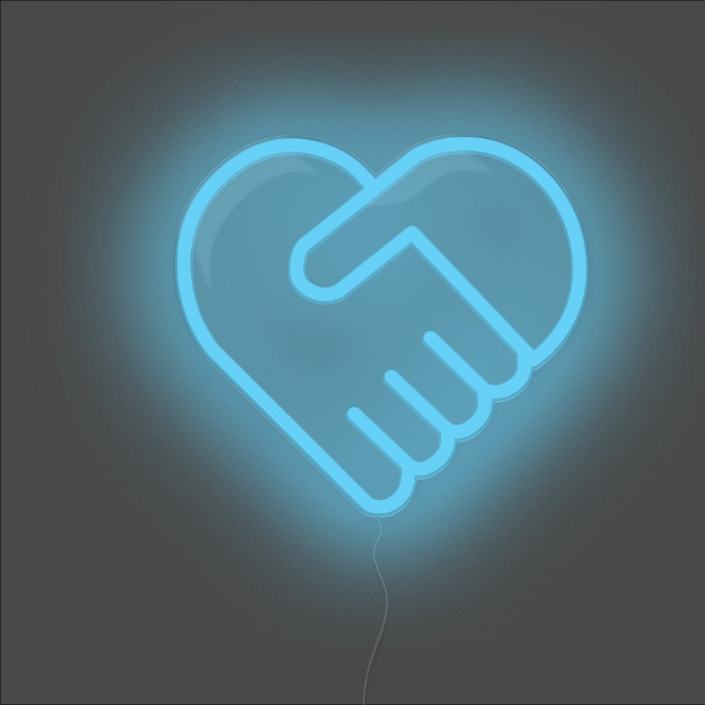 Handshake Heart Neon Sign - Unrivaled Neon - Light Blue #color_light blue