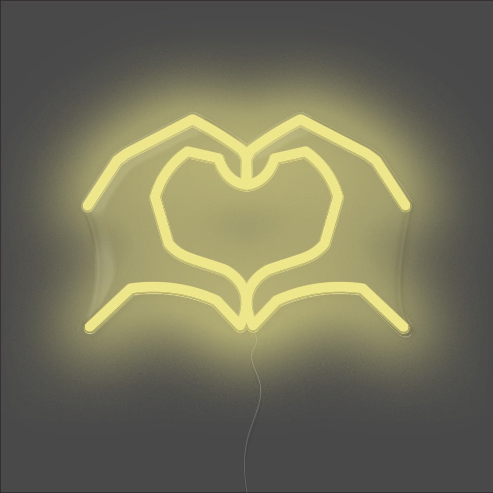 Love Heart Hands Neon Sign - Unrivaled Neon - Lemon Yellow #color_lemon yellow