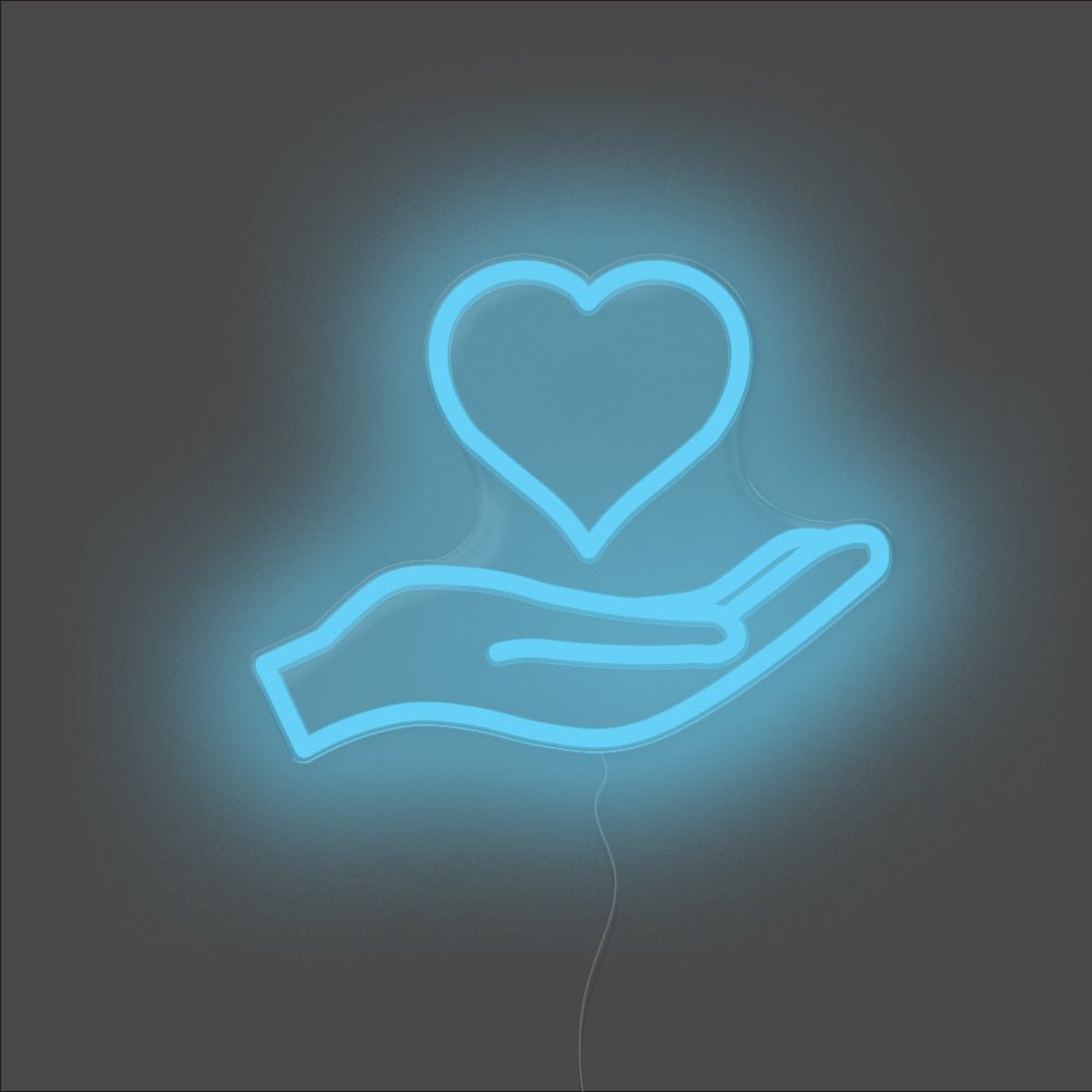 Love Heart Palm Neon Sign - Unrivaled Neon - Light Blue #color_light blue