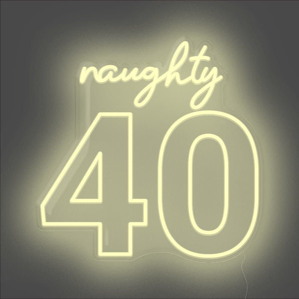 Naughty 40 Neon Sign - Unrivaled Neon - Warm White #color_warm white