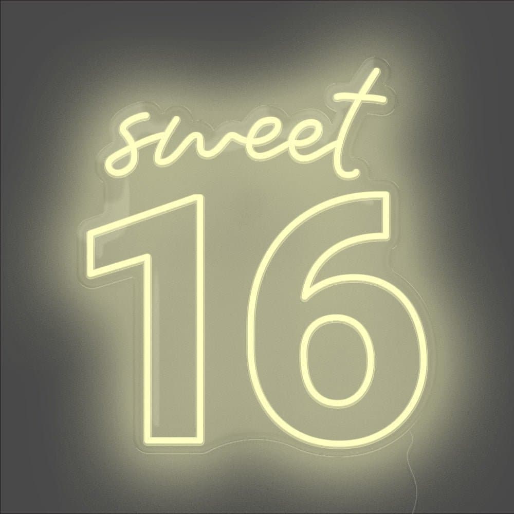 Sweet 16 Neon Sign - Unrivaled Neon - Warm White #color_warm white